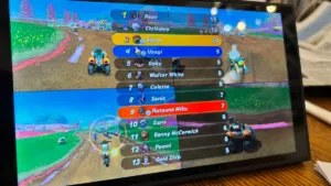 Nintendo Switch 2 screen showing custom modded characters in Mario Kart World running via the ns2jb software jailbreak