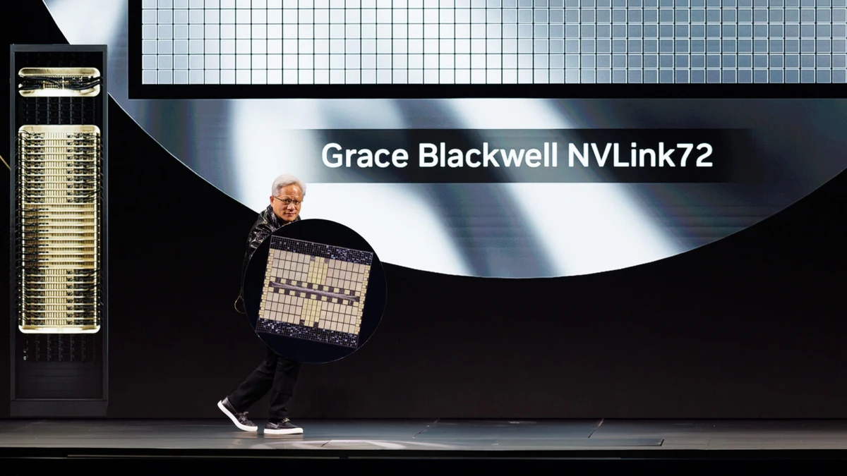 Official presentation of the NVIDIA GB200 NVL72 Blackwell rack-scale system housing 72 GPUs and 36 CPUs