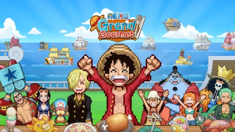 Straw Hat Crew in pixel art aboard Baratie Number Two in ONE PIECE: Grand Gourmet