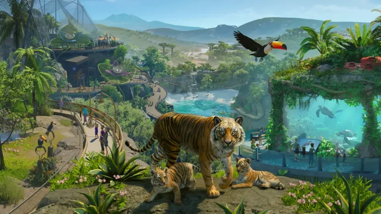 Planet Zoo 2 key art tiger toucan and aquarium PC PS5 Xbox Series