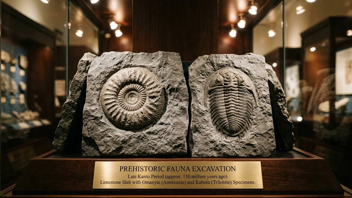 Petrified fossil rock slabs of Omanyte and Kabuto