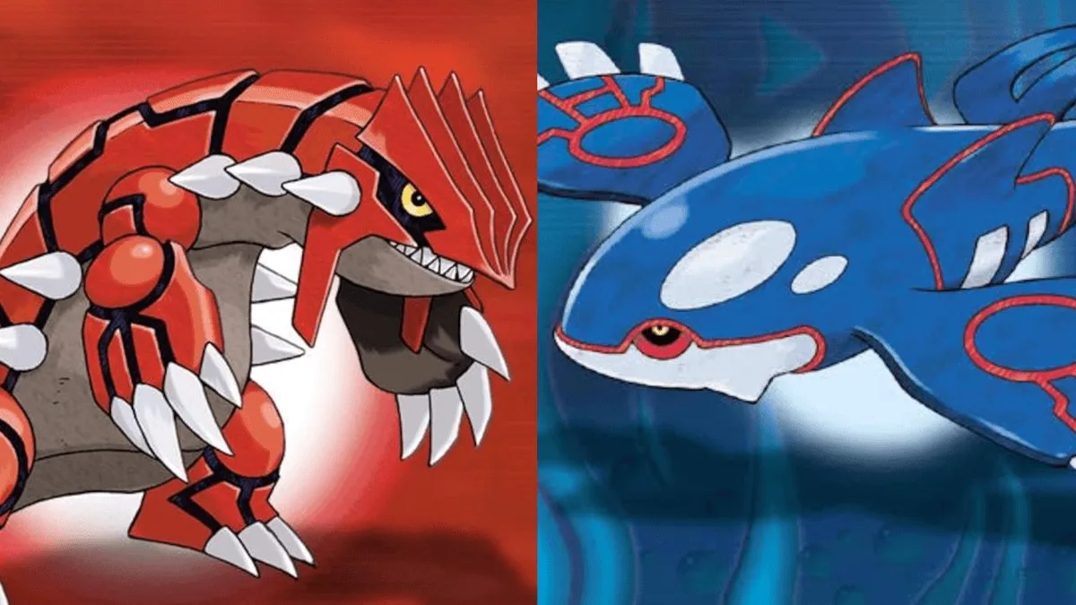 Official Groudon and Kyogre artwork from Pokemon Ruby and Pokemon Sapphire