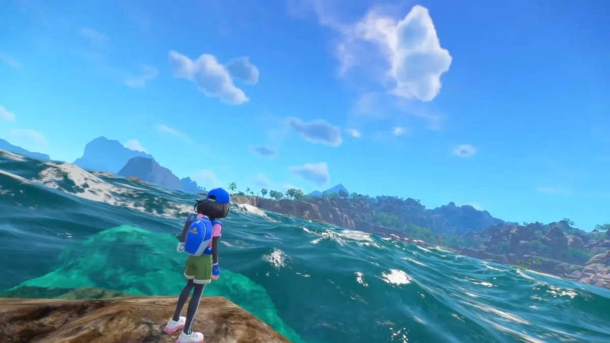 Ocean waves and tropical island landscape in Pokémon Winds and Waves on Nintendo Switch 2