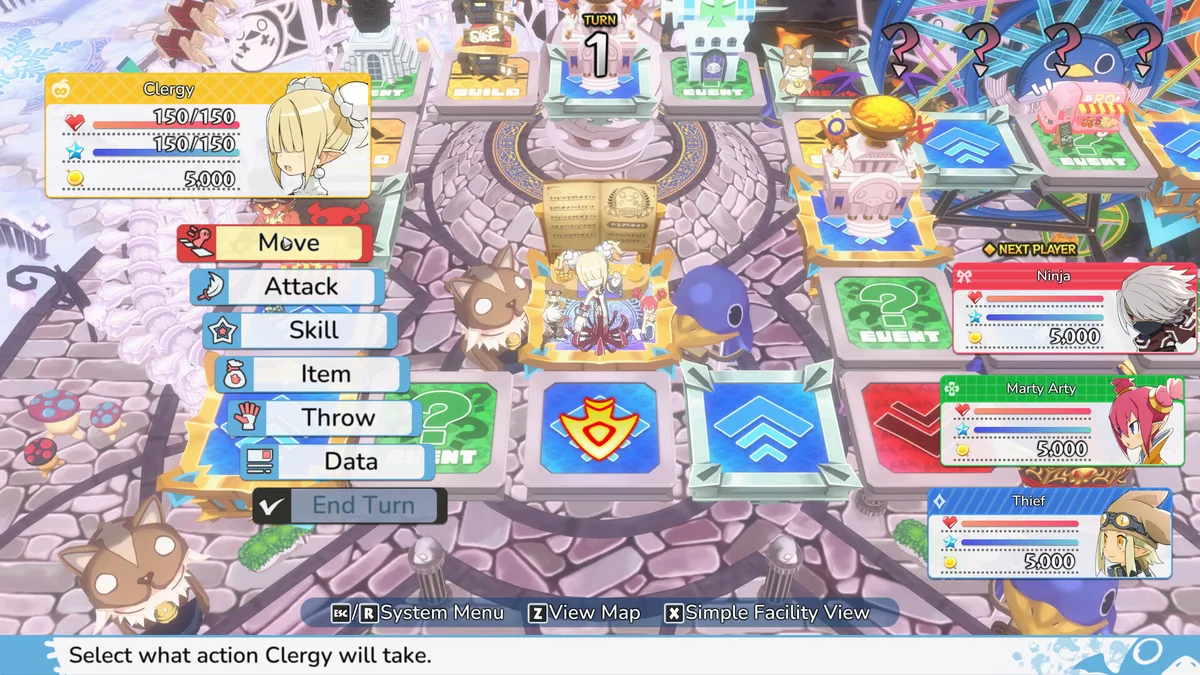Prinny Party Going Overboard Boardway Park board game and boss battle gameplay