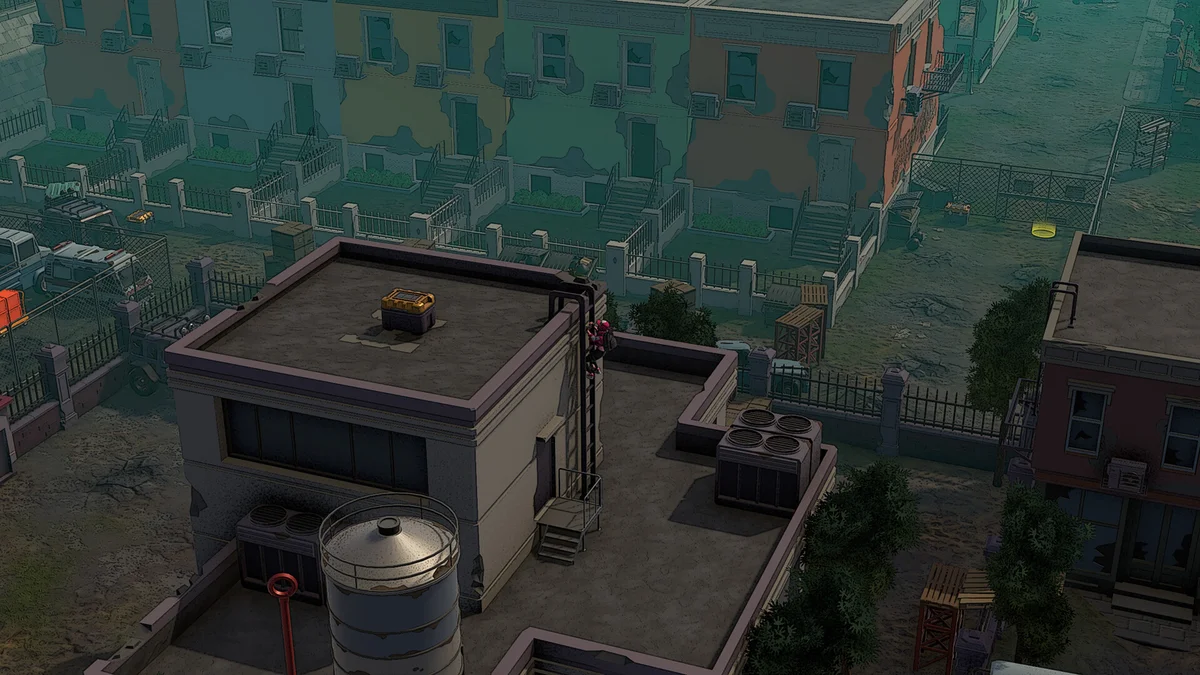 Stealth gameplay and evading surveillance in the streets of Rustown