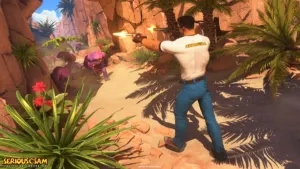 Serious Sam: The Third Encounter on PC showing Sam Stone dual-wielding revolvers against Gnaars and an Aludran Reptiloid
