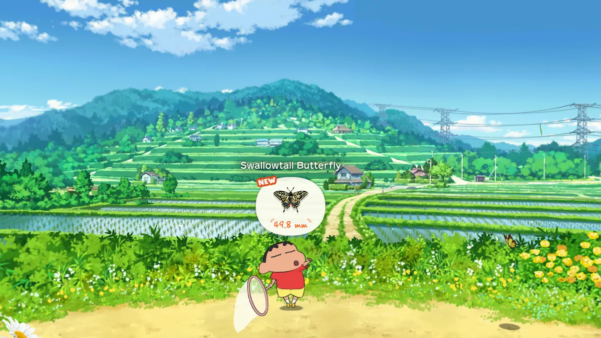Shin chan and Shiro walking through the Coal Town on Nintendo Switch 2