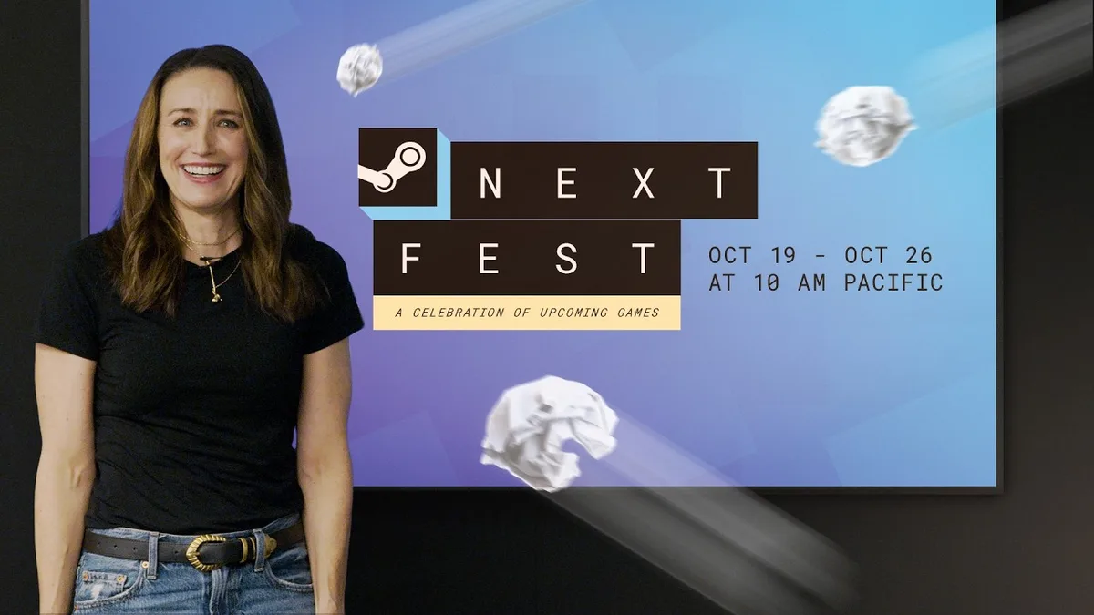 Kaci Aitchison Boyle introducing the Steam Next Fest October 2026 Edition at Valve