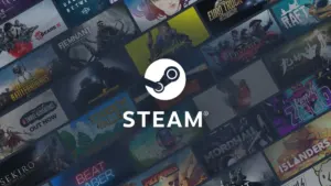 Official Valve Steam platform logo over PC gaming library background