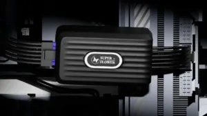 Super Flower VGA 12+4Pin OCP Dongle connected inline to a high-end Nvidia GeForce RTX graphics card power socket