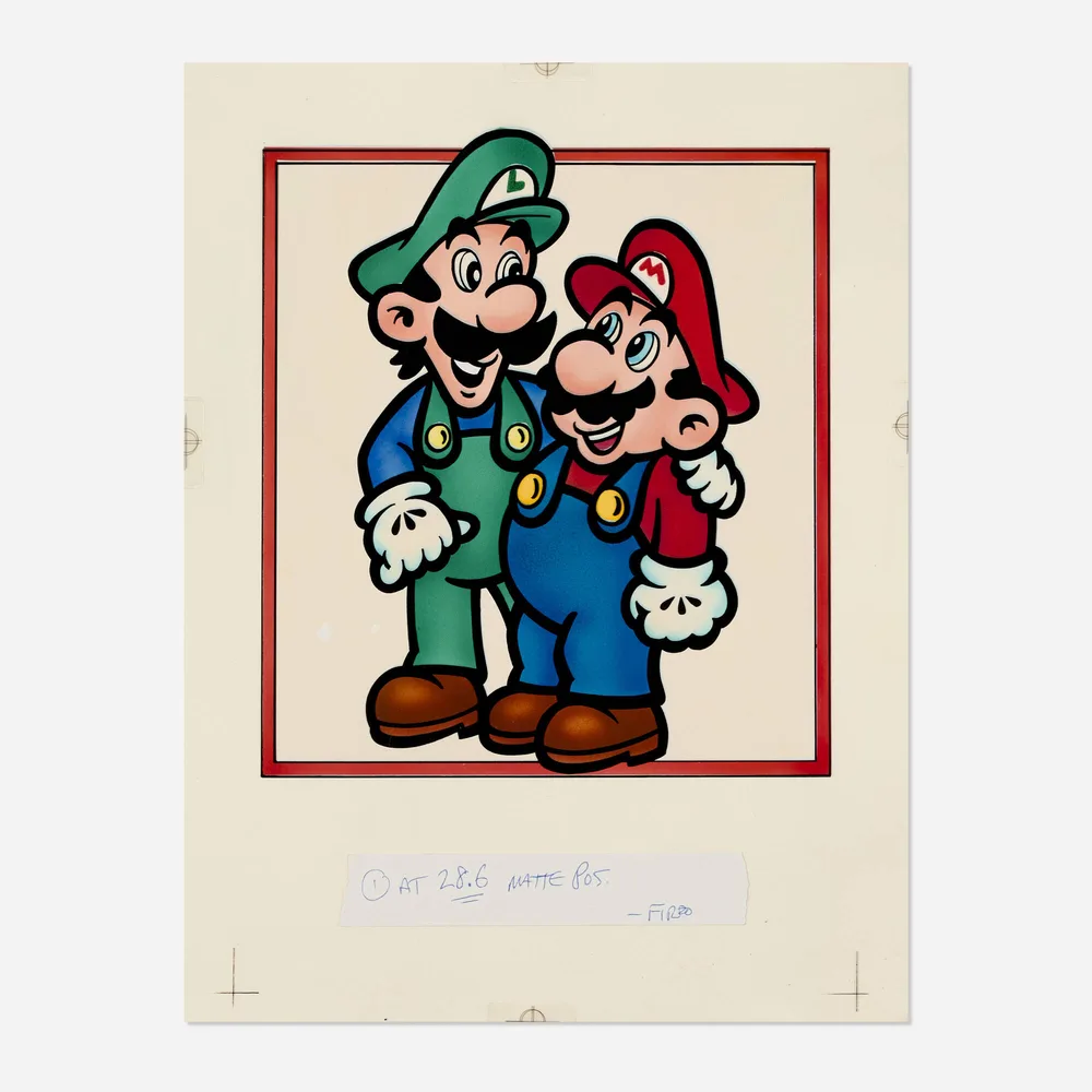 Original 1985 Nintendo Super Mario Bros. Mario and Luigi production artwork from the Donna Darbous collection