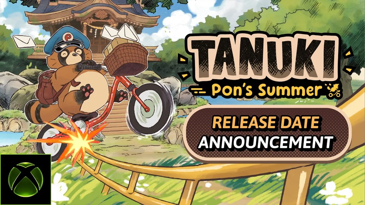 Pon the mail delivery tanuki riding his BMX in TANUKI: Pon's Summer