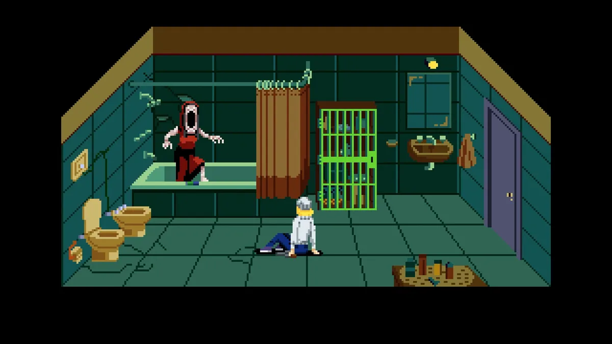 Tenebris Somnia 8-bit pixel art bathroom monster gameplay