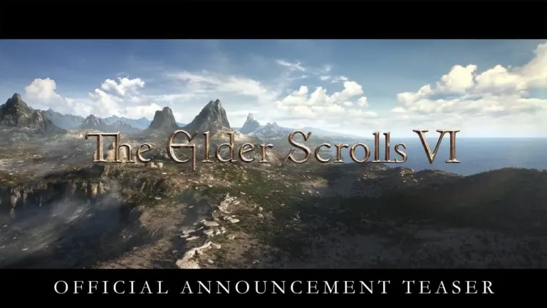 Official The Elder Scrolls 6 logo over coastal landscape of Tamriel