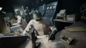 Murkoff Corporation scientists observing Reagents in The Outlast Trials on Nintendo Switch 2