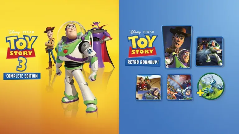 Official artwork for Toy Story: Retro Roundup featuring Buzz Lightyear and Woody