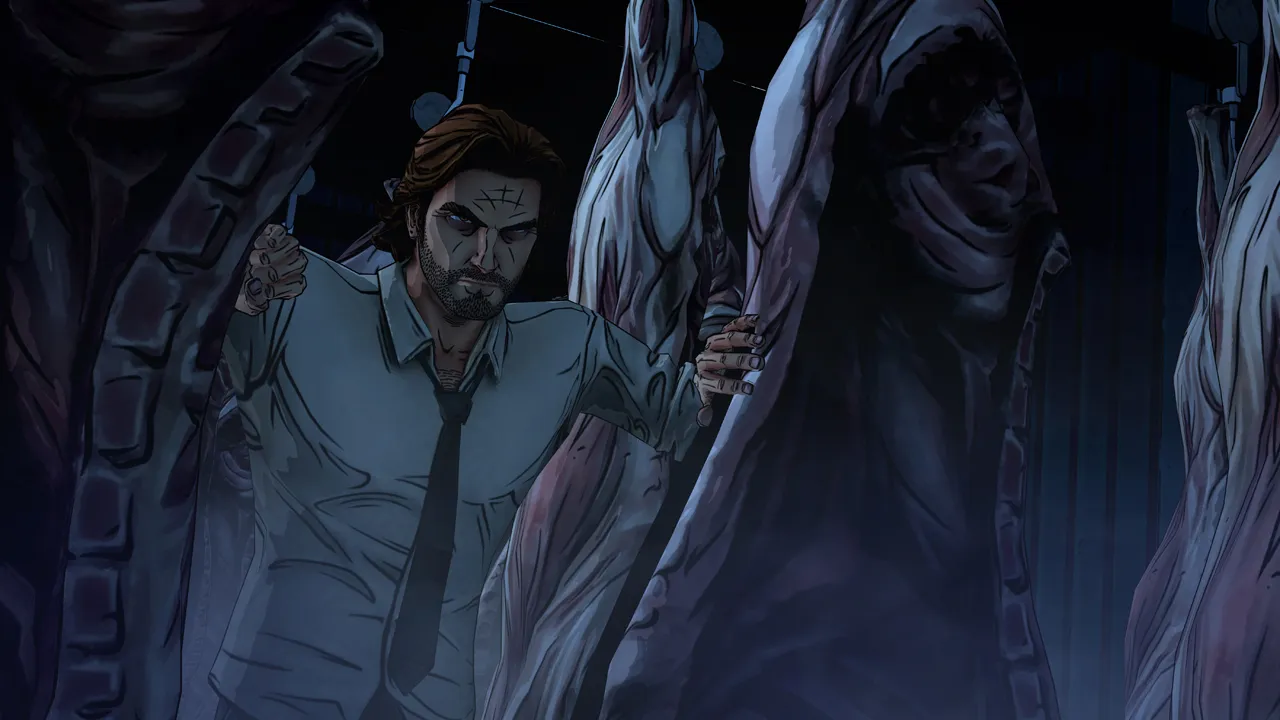 Bigby Wolf investigating the dark streets and neon lights of Fabletown in high definition