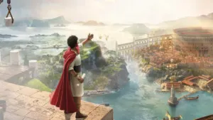 Official key art for Anno 117 Pax Romana illustrating Ubisoft workforce reductions across German studios
