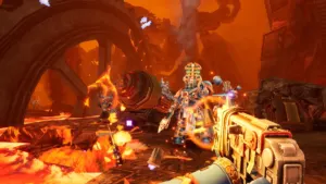 Warhammer 40,000: Boltgun 2 retro FPS gameplay featuring Sister of Battle Nyra Veyrath