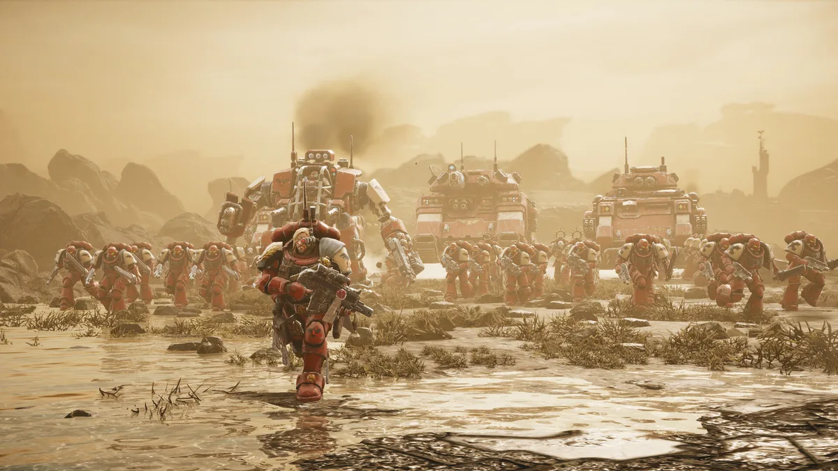 Warhammer 40,000: Dawn of War IV Space Marines and Orks clashing on Kronus
