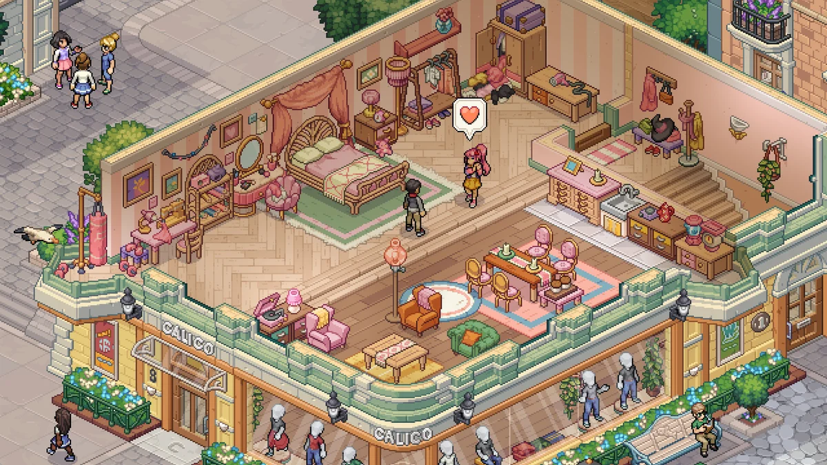 Witchbrook pixel art gameplay in the seaside town of Mossport and Witchbrook College