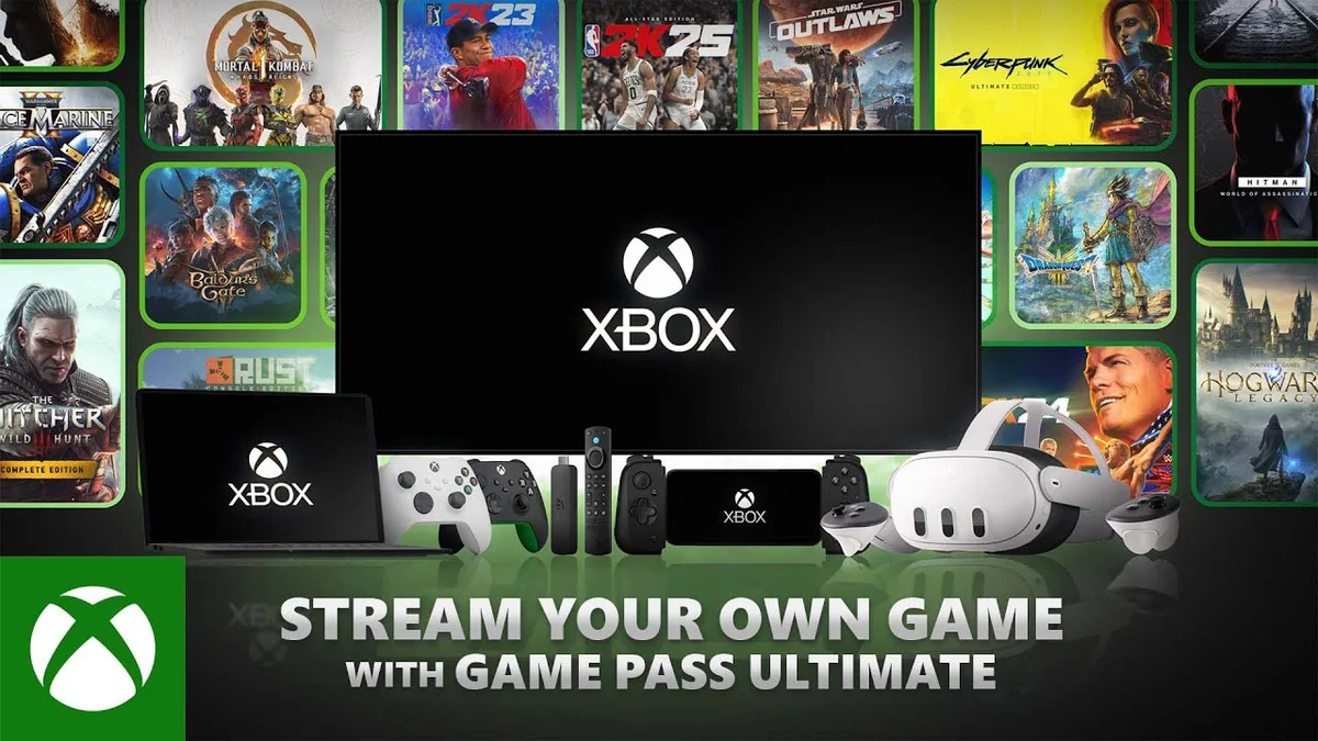 Official Xbox Cloud Gaming artwork showcasing cloud streaming across smart TVs, laptops, and mobile devices