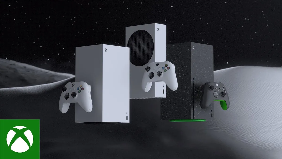 Three Xbox Series X and Xbox Series S consoles with official wireless controllers