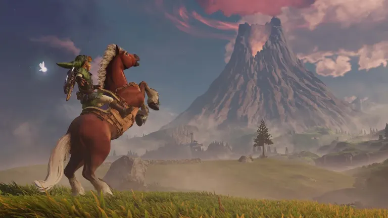 Link riding Epona toward Death Mountain in The Legend of Zelda: Ocarina of Time Remake on Nintendo Switch 2