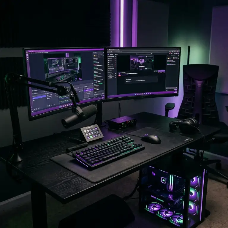 Professional streaming battlestation with Razer and Corsair gaming hardware